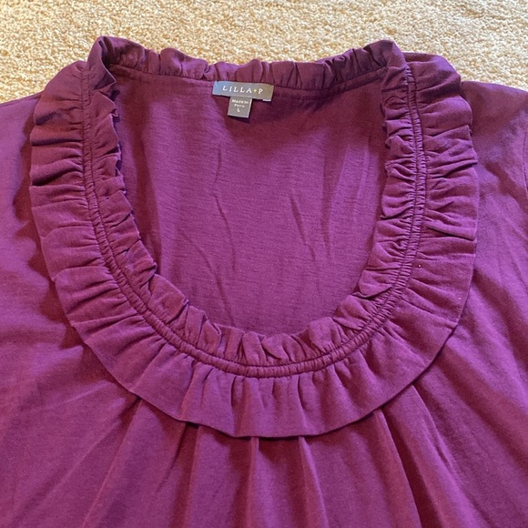 Lilla P Ruffle Scoop Neck L/S Pima Cotton T-Shirt Purple Made in Peru Size LARGE - Picture 2 of 10